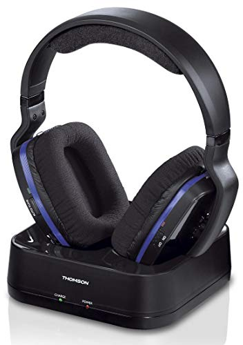 Thomson Funk Kopfhörer mit Ladestation, Funkkopfhörer für TV , Over-Ear Headset kabellos , Headphones mit PLL-System (Reichweite 100 m, 863 MHz) schwarz