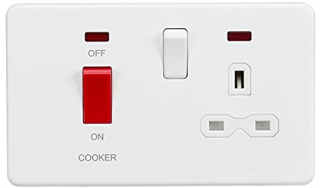 Knightsbridge SFR8333NMW Screw Less 45A DP Switch and 13A Switched Socket with Neon's, White