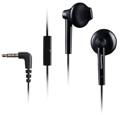 Panasonic RP-TCM55E-K Auriculares Botón In Ear, con Cable y Micrófono, Sonido Estéreo para Móvil, MP3/MP4, Control Remoto, Ajuste Cómodo, Negro