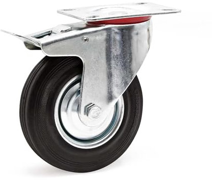Rueda auxiliar giratoria Doble freno 125mm Goma maciza Base metal Llanta robusta Montaje Bricolaje