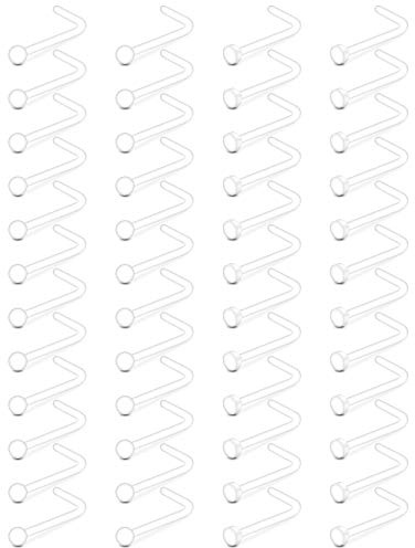 LAURITAMI 36pcs Piercing Nariz Transparente Retenedores Studs Set 20G/18G Bioflex Acrílico Flexible L Forma Curvado Nasal Flat Round Top Piercing