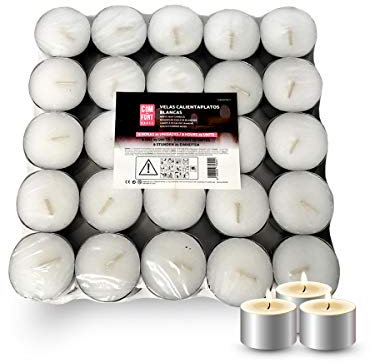 COM-FORT HOUSE | Velas de te Blancas | Pack velas de 100 Unidades | Velas de Té Calientaplatos | Tealight | 8 Horas de Duración | Velas Decorativas Sin Perfume |