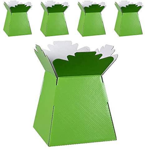 Flower Bouquet Boxes Florist Packaging Gift Craft Box Vase – Holder for Flowers, Bouquets, Plants, Sweets – Decoration for Wedding, Birthday, Anniversary, Floral Arrangement – Pack of 5 – Lime
