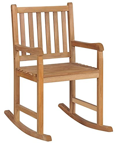Susany Teak Massiv Schaukelstuhl mit Rotem Kissen Schaukelsessel Gartenmöbel Stuhl Sessel Relaxstuhl Schwingsessel Gartenstuhl Holzstuhl 58 x 92,5 x 106 cm (B x T x H)