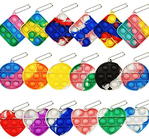 Steemjoey 18 Stück Mini Pop Zappelspielzeug, Pack Bubble Poping mit Schlüsselanhänger, Silikon-Regenbogen-Stressabbau-Handspielzeug für Office Desk, Kinder und Erwachsene Partygeschenke