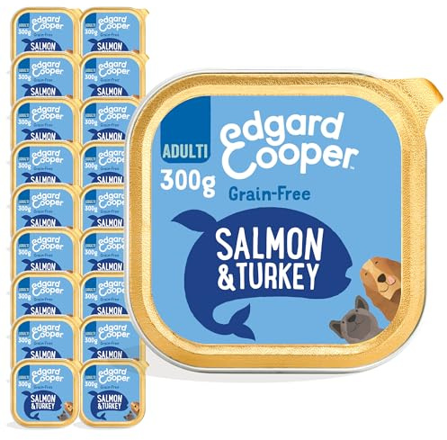 Edgard & Cooper Comida Húmeda para Perros Adultos Paté Perros Natural Sin Cereales Tarrinas 300g x 18 Salmon & Pavo Fresco, Alimentación Sana Sabrosa y Equilibrada, Carne Fresca