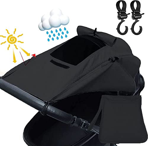 LIBRNTY Kinderwagen sonnenschutz,Sonnenschutz für buggy,kinderwagen haken mit UV Schutz 50+ und Wasserdicht,Markisen-Rollofunktion -klein faltbar,Stroller hook mit 360 Grad drehbaren Gurt