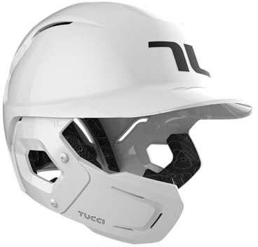 TUCCI Potenza Batting Helmet with Jaw Flap, L/XL, Gloss White, Left-Handed Hitter