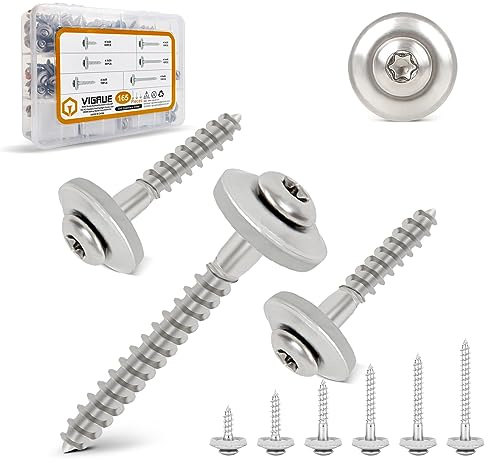VIGRUE 330 stycken dispenserskruvar med tätningsskiva, träskruvar rostfritt stål tallrikshuvudskruvar rostfritt stål A2 set, 4,5 x 20 mm, 4,5 x 25 mm, 4,5 x 30 mm, 4,5 x 35 mm, 4,5 x 40 mm, 4,5 x 45