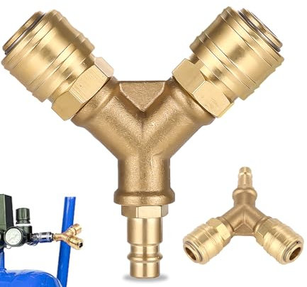 TIDEVAN Latón Accesorios Compresor Aire,Distribuidor De Aire Comprimido 2 Vías Conector de Aire Comprimido con 1/4 in Conector y Enchufe NW 7.2,de Acoplamiento Rápido Latón Distribuidor En Y De Aire