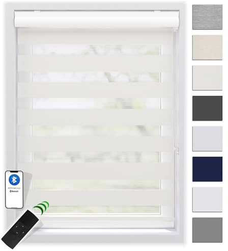 EFIXS Doppelrollo mit Kassette 70 x 130 cm (BxH) in schneeweiss/Duo Rollo mit Premium-Unterschiene/Doppelrollo zum Bohren in den Breiten 40-220 cm