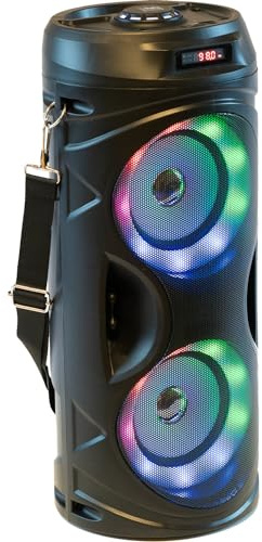 Party Light & Sound - Teen-Vibe - Batteriebetriebener Lautsprecher mit beleuchteten Tieftönern - Bluetooth, USB, MicroSD, Klinke 6,35mm, TWS - Trageriemen - Schwarz