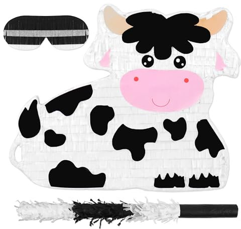 Birchio Paquete de piñatas de vaca lechera con una venda para los ojos y un murciélago (41 x 33x 10 cm), perfecto para fiestas de cumpleaños infantiles, fiestas temáticas mexicanas, decoraciones