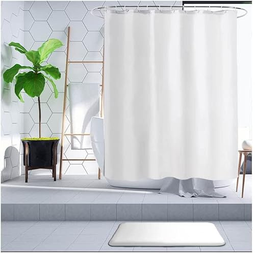 LiKeKa Weißer Duschvorhang extra Breit 240x250 Überlänge für Badewanne,Badvorhang Anti-Schimmel und Wasserabweisend aus Stoff 100% Polyester, Waschbar mit Vorhangringen