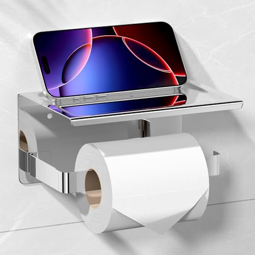 HITSLAM Toilettenpapierhalter Ohne Bohren Chrom, Edelstahl Klopapierhalter mit Ablage, Selbstklebend Klorollenhalter Wandmontage, wc Papier Halterung Rollenhalter für Badzimmer Badaccessoires