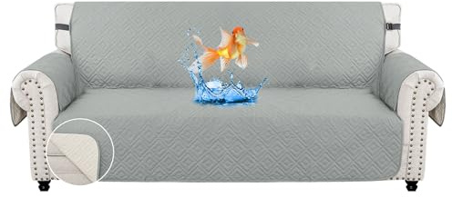 MAXIJIN Sofa Covers Water Resistant Sofa Slipcovers Non-Slip 3 Seater Sofa Protectors with Elastic Straps Reversible Universal Couch Covers for Dogs, Pets, kids (Light Grey, 3 Seater)