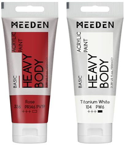 MEEDEN Acrylic Paint Rose Red: 100ml/3.38oz x 2 with Titanium White | Heavy Body Artist Acrylic Paint Set for Canvas, Wood & Craft, Non-toxic Creamy Art Paint with Titanium White for Mixing