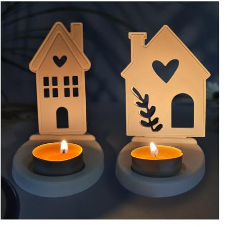 Bieiyhe 2 Stück Gießformen Silikon Häuser,Silikonform Haus Mit Herz,Silikonform Kerzenhalter,Silikonform Lichthäuser,Kerzenform Haus,Kerzenformen zum Gießen,Silikon Gießform Haus,Gießformen Gips
