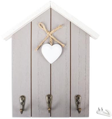 Nwvuop Wooden Key Holder with 3 Hooks, Wall Mounted Key Hook for Home Enterway Decoration(Grey)