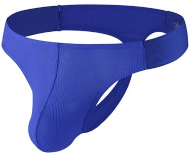 Summer Code Perizoma G String Uomo a Coste Traspirante String Thong Slip Mutande Thong Panty con Elastici Laterali, Blu Reale, L