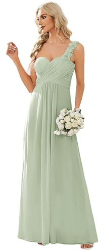 Ever-Pretty Vestito da Cerimonia Donna Una Spalla Chiffon Linea ad A Stile Impero Lungo Menta Verde 42