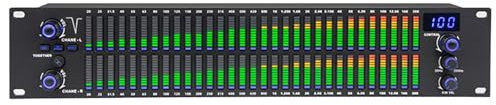 Ecualizador gráfico de audio estéreo de doble canal con pantalla de espectro LED, 10 efectos preestablecidos y chip de procesamiento DSP para estudio de grabación profesional
