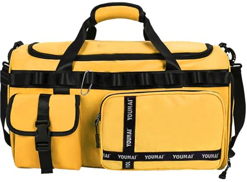 AUNGKWANG Reisetasche Damen Herren, 65L Wasserabweisende Sporttasche, Large Capacity Reise Tasche Gym Bag, mit Schuhfach und Nassfach, für Reisen, Fitness, Sport, Gelb