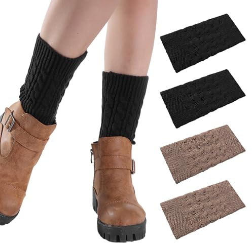 Lot de 2 paires de jambières en tricot doux, chauffe-chevilles élastiques pour femme, chauffe-jambes d'hiver, jambières avec un motif torsadé imprimé pour la danse, tous les jours, jambières tricotées