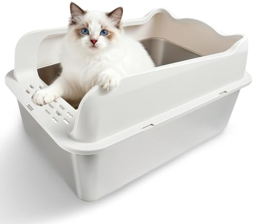 Katzenklo,Großes Katzentoilette 50 * 35 * 25 cm Niemals Gerüche, Rostfrei, Antihaft Glatte Oberfläche, Edelstahl Katzenklo Fassungsvermögen für Leichtere Reinigung