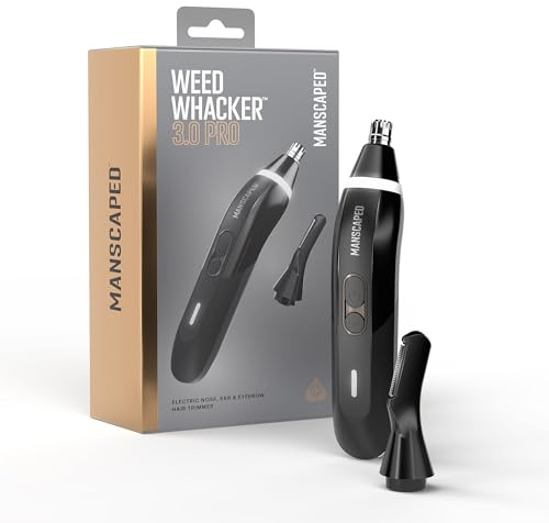 MANSCAPED® Weed Whacker® 3.0 PRO - Recortador Eléctrico de Nariz, Orejas y Cejas para Hombre – Sistema de Doble Cabezal SkinSafe®, Foco LED, Recargable, Bloqueo de Viaje, Accesorio de Peine para Cejas