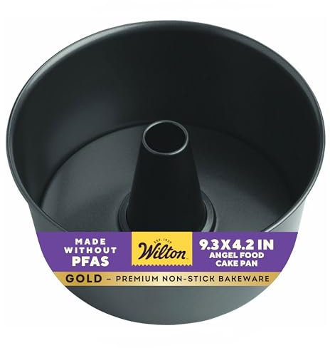 Wilton Gold Non-Stick 9.37 in. Angel Food Tube Cake Pan, Cold-Rolled Steel Bakeware, Made without PFAS, Packaging May Vary