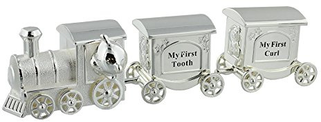 Train Money Box, Tooth & Curl Carriages- Silver Plated Baby Christening Gift