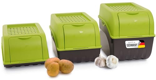 Novaliv Kartoffel Aufbewahrungsboxen Set | 3,5L + 5L + 9L | GRÜN | Kartoffelboxen | Gemüseboxen stapelbar Zwiebelboxen Kartoffelkörbe Obstbehälter Kartoffelkisten Frischhaltedosen