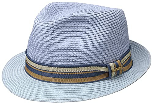Stetson Licano Toyo Trilby Cappello di Paglia da Uomo - 100% Paglia Toyo - con Fattore di Protezione UV 40+ - con Fascia in Gros-Grain - Tesa (ca. 4,5 cm) - Primavera/Estate Azzurro M (56-57 cm)