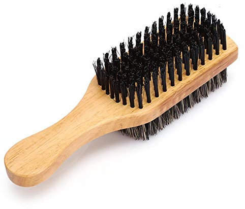 Brosse à Barbe en Nylon et Bois, Double Face pour Soins Visage et Barbe Homme