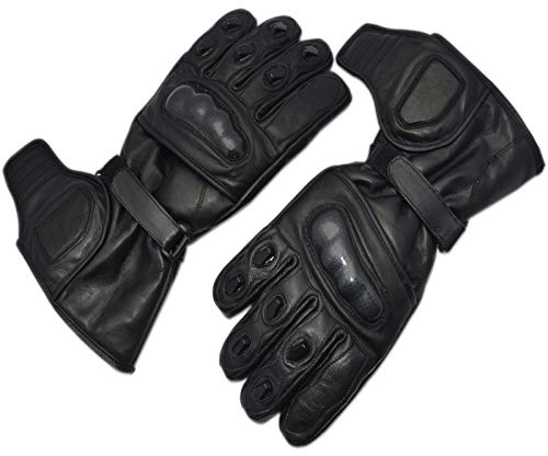 YNR Guantes de cuero para motocicleta, de verano, para invierno, nudillos, para pantalla táctil, para hombres y mujeres (negro profesional, pequeño)