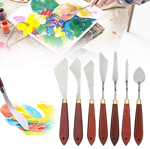 Fyearfly 7 Pezzi Acciaio Inox Spatole per Pittura, Coltelli Pittura, Spatole per Pittura ad Olio, Pittura Raschietto, Strumenti Miscelazione per Olio, Acrilico, Artisti