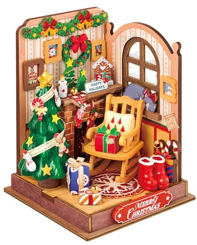 Rolife DIY Miniatura Casa de Muñecas Modelo de Madera Kit de Casa de Muñecas con Árbol de Navidad y Muebles Regalo de Cumpleaños para Niños y Adultos (Chimenea de Navidad)