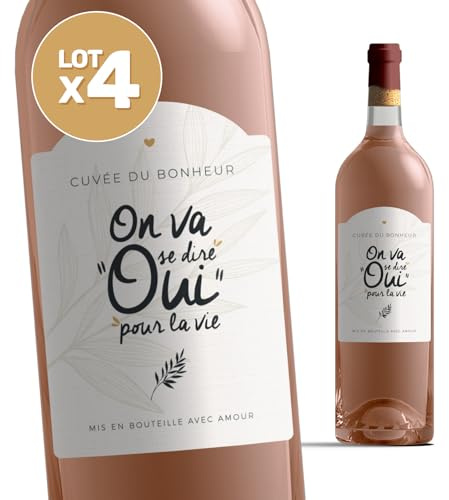 Manahia Lot de 4 Étiquettes Bouteille Annonce Mariage - On va se dire OUI - Autocollants pour Vin, Champagne & Bière - Kit Fiançailles Famille & Amis - Imprimé en France