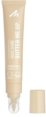 Manhattan High Shine Butter Me Up Lip Butter Balm, getönter, ultra-feuchtigkeitsspendender Lippenbalsam mit glossy Finish, vegane Formel, Vanilleduft, 15 ml, Fb. 001 Vanilla Frost