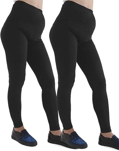 GW CLASSY OUTFIT 2 Pack Women's Maternity Leggings Ladies Soft Belly Support Over Bump High Waisted Stretchy Pregnancy Pants Yoga Pants (16-18, Black)