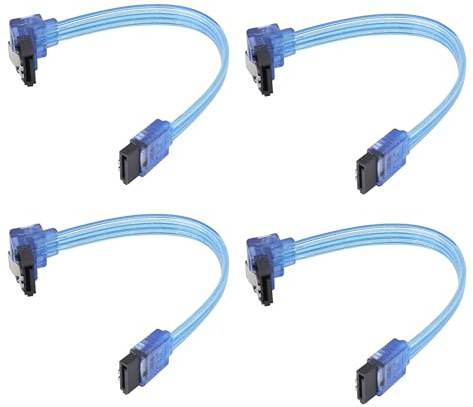 HCFeng 4Pack-Blue SATA 3.0 Cable SATA 3.0 6.0 Gbps 7pin Female to 90 Degree Right Angle Female Data Cable with Locking Latch Support for SSD, HDD, CD/Hard Drive[90 Degree-15CM/5.9INCH]