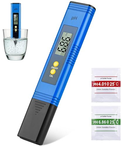 Water pH Tester 0.01pH High Precision Digital pH Meter Auto Calibration 0.00-14.00 High Precision PH Pen Suitable for Household Drinking Water Kitchen Swimming Pool Aquarium Blue