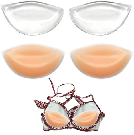 2Pair Chicken Fillet Bra Inserts Chicken Fillets Bra Inserts Silicone Bra Pads Chicken Fillet Bra Inserts Push Up Breast Enhancers Chicken Boobs Push Up for Bikini Swimsuit Daily(Clear+Skin Colour)