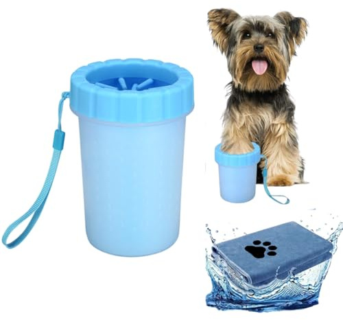 Dog Paw Cleaner Cup with Microfiber Towel Set - Portable Muddy Paw Washer for Dogs, Easy Clean Walking Accessory, 2-Piece Kit