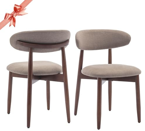 COLAMY Wooden Dining Chairs Set of 2, Modern Fabric Upholstered Kitchen Side Chairs, Farmhouse Dining Room Chair with Foot Pegs, Camel