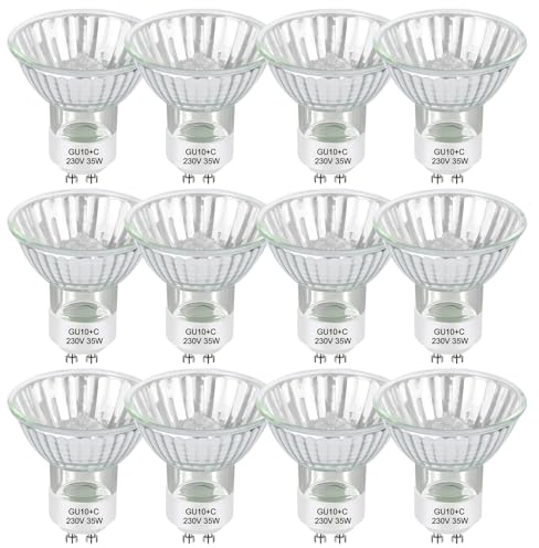 Givurao Lampadina alogena GU10, 35 W, 12 pezzi, GU10, 230 V, 35 W, dimmerabile, luce bianca calda, 2700 K, per scaldabagno, fari, luce per binario, luce calda