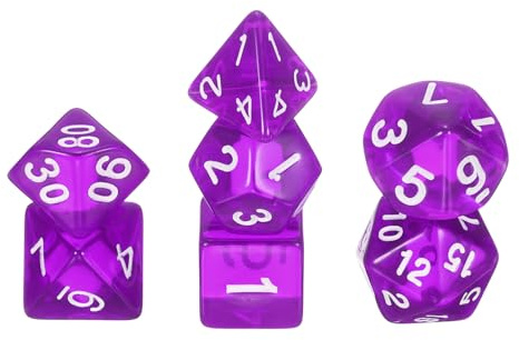 QUARKZMAN Set De Dés Polyédriques, 7 Pcs Dés en Acrylique pour Jeux De Rôle Accessoires De Jeu De Table, Transparent Violet