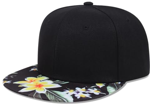 QHFHULV Unisex Snapback Hat, Flat Bill Brim Cool Hats,Adjustable Visor Baseball Cap for Men Women (Tropical Floral)