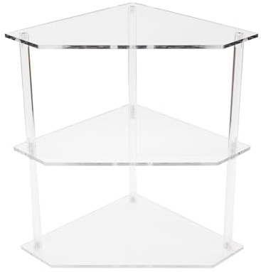 BONKZEBU Akryl Triangulärt Gavelbord Stabilt och Utsökt för Arbetsrum i Vardagsrummet, Slitstarkt 3-vånings Hörnsidobord för Heminredning, Transparent Akryl, 8,9 X 8,9 X 11, Tum